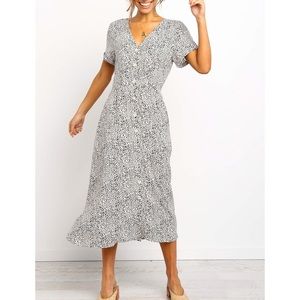 SPOTTED BUTTON FRONT MIDI DRESS